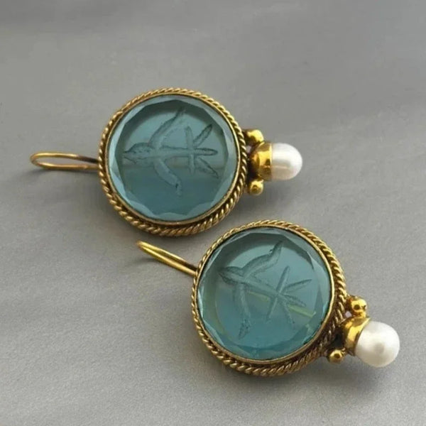 Aqua Drop Earrings with Pearl-Look Accent