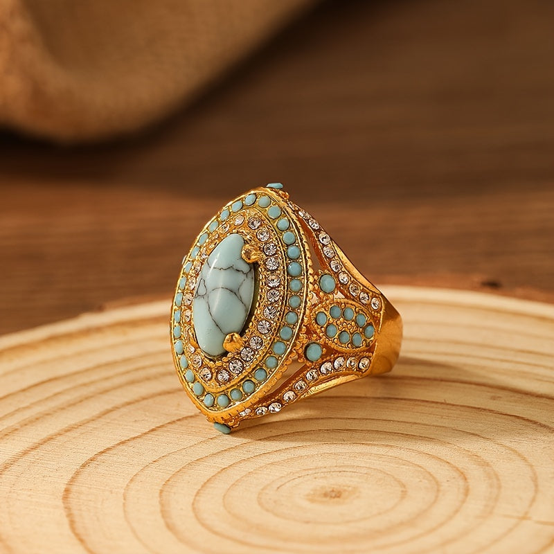Bohemian Vintage With Synthetic Gems Turquoise Luxury Ring — Emma Parker Jewelry