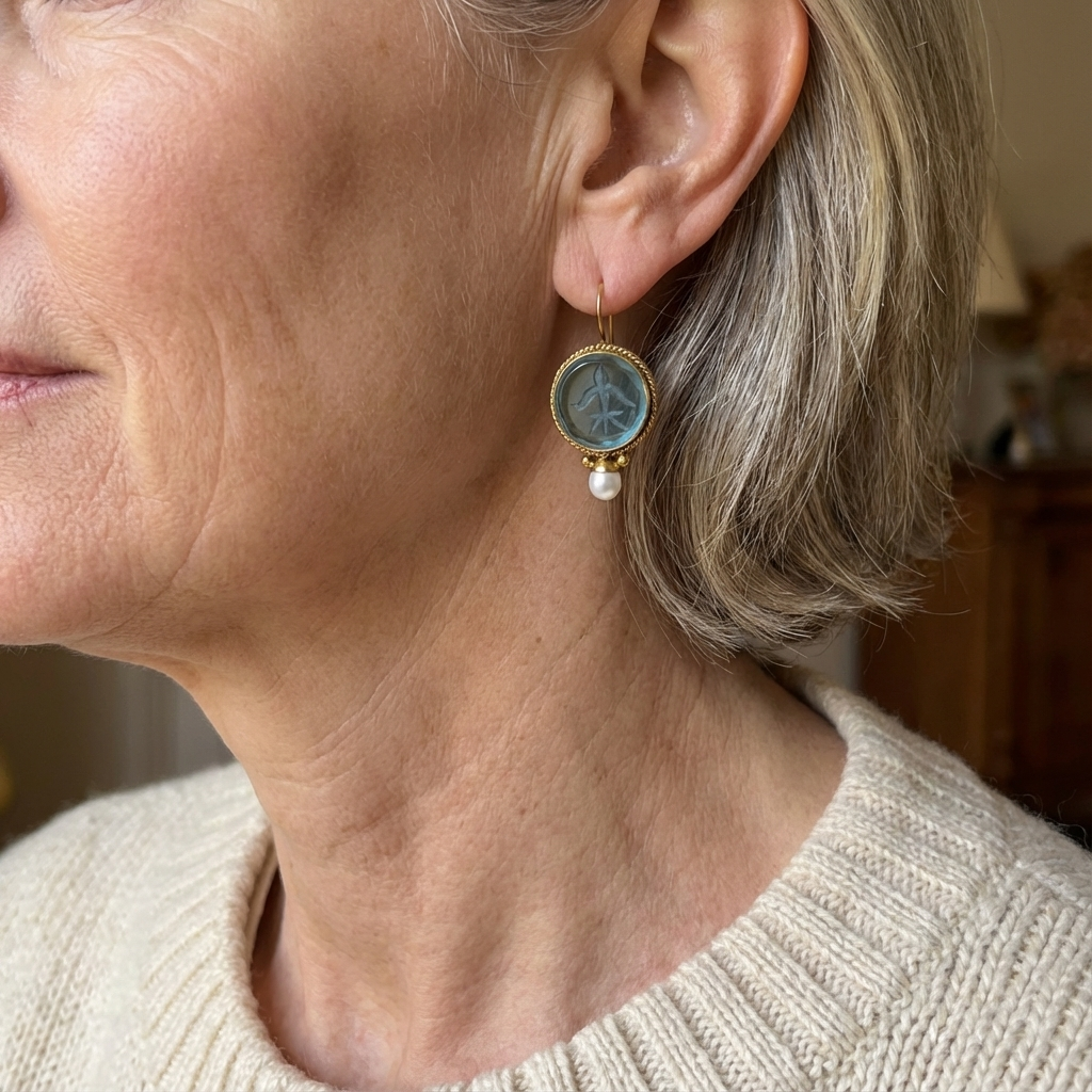 Aqua Drop Earrings with Pearl-Look Accent