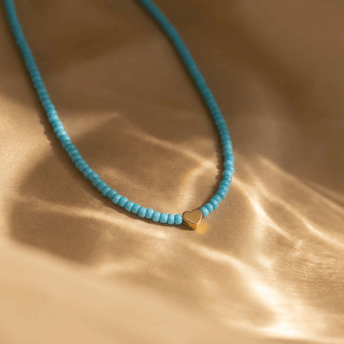 Blue Bead Heart Necklace with Bohemian Detail