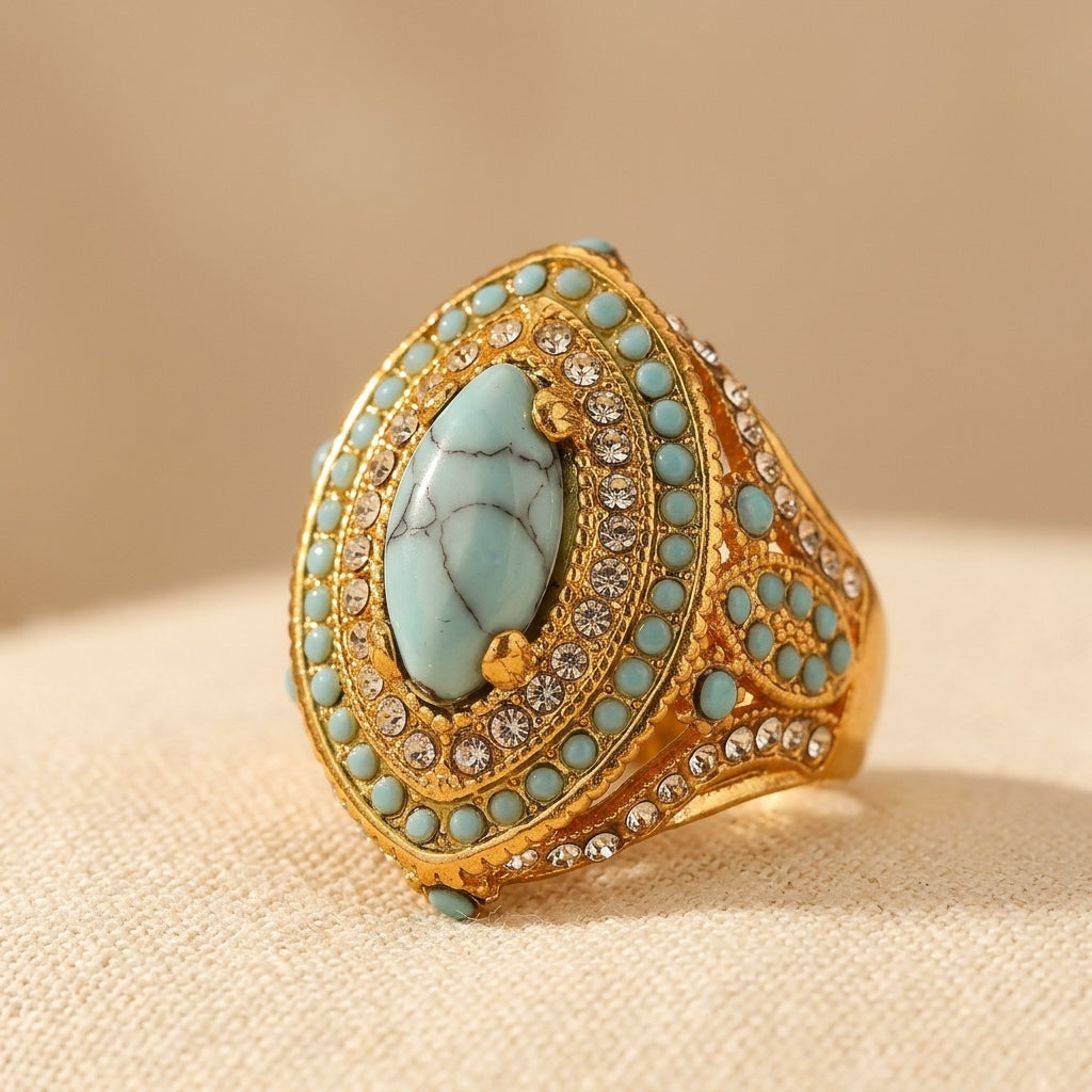 Bohemian Vintage With Synthetic Gems Turquoise Luxury Ring — Emma Parker Jewelry