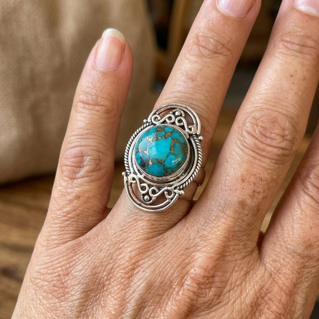 Wide Inlay Synthetic Turquoise Two Daily Wear Ring — Emma Parker Jewelry
