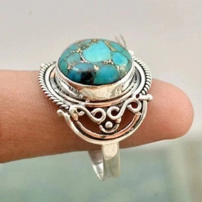 Wide Inlay Synthetic Turquoise Two Daily Wear Ring — Emma Parker Jewelry