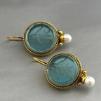 Aqua Drop Earrings with Pearl-Look Accent