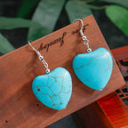 Turquoise Heart Drop Earrings with Vintage Detail