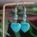 Turquoise Heart Drop Earrings with Vintage Detail
