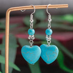 Turquoise Heart Drop Earrings with Vintage Detail