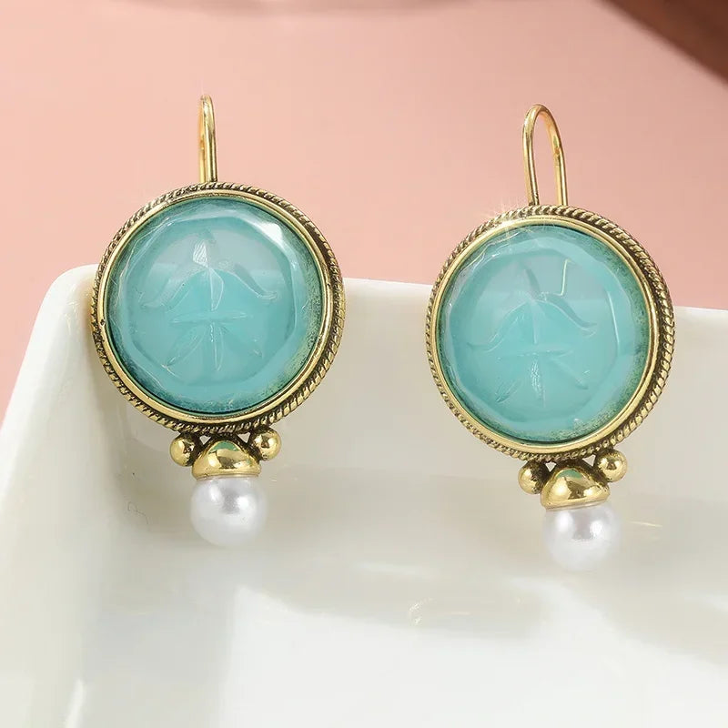 Aqua Drop Earrings with Pearl-Look Accent