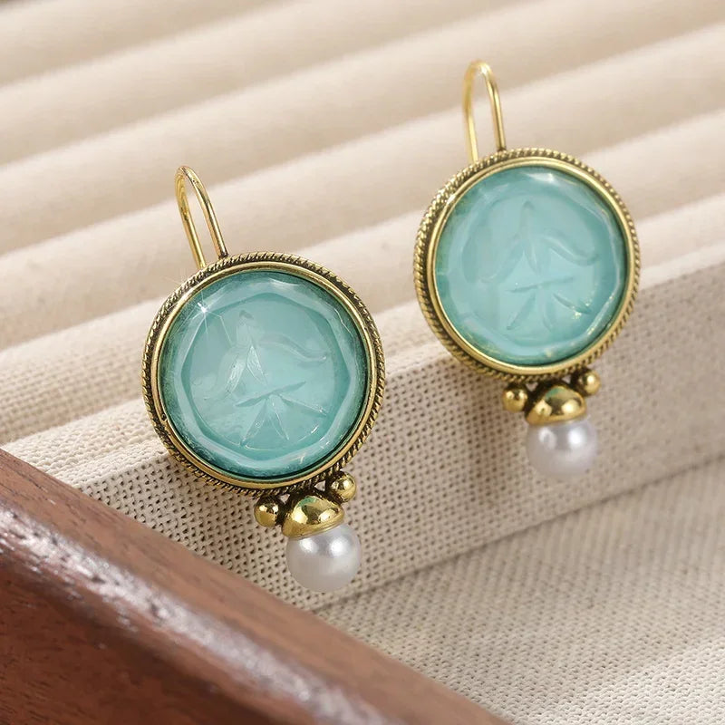 Aqua Drop Earrings with Pearl-Look Accent