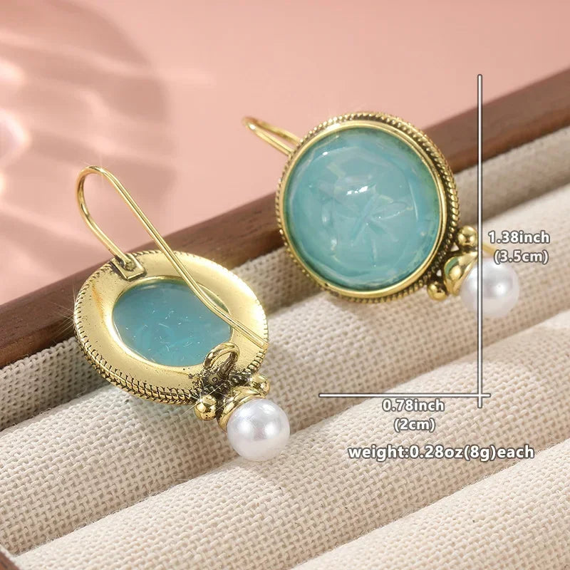 Aqua Drop Earrings with Pearl-Look Accent