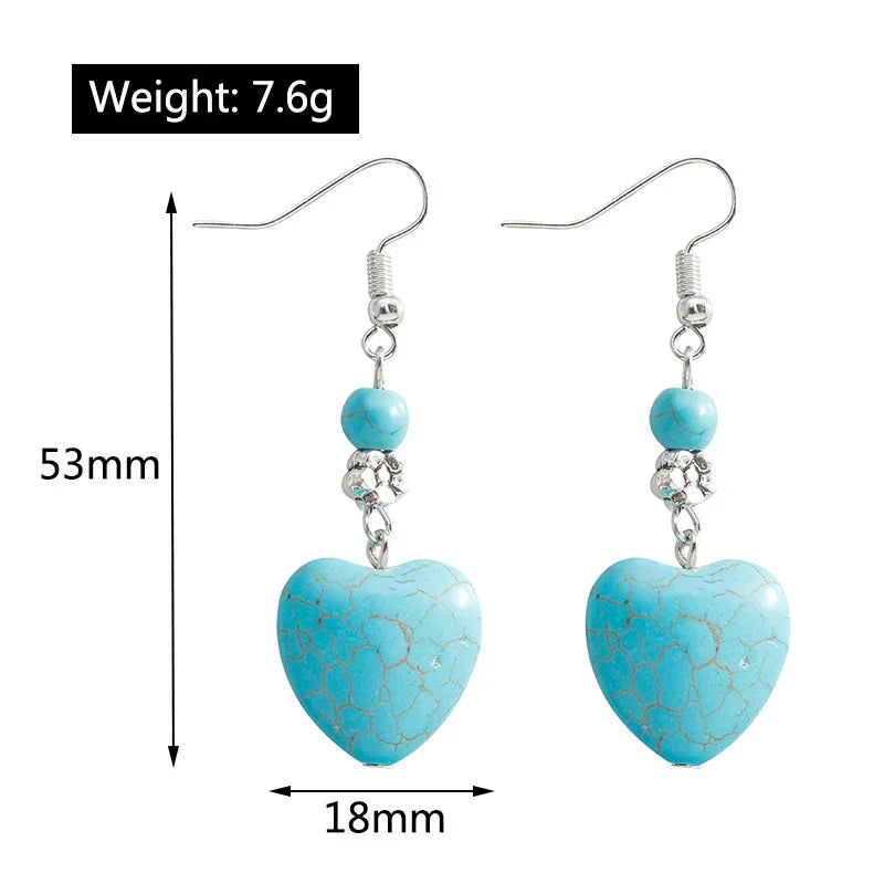 Turquoise Heart Drop Earrings with Vintage Detail