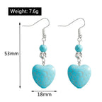 Turquoise Heart Drop Earrings with Vintage Detail