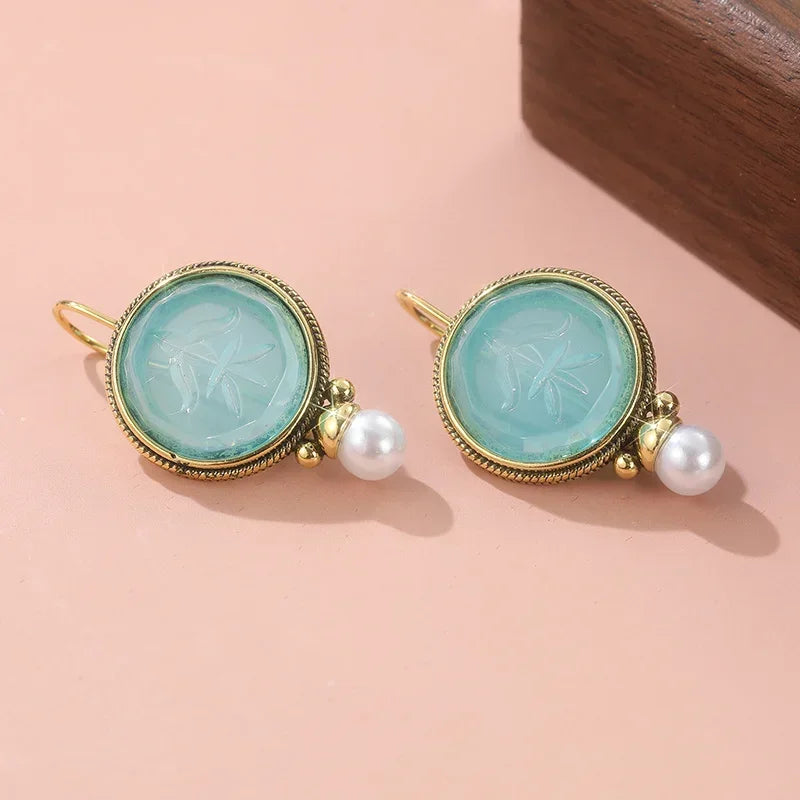 Aqua Drop Earrings with Pearl-Look Accent