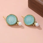 Aqua Drop Earrings with Pearl-Look Accent
