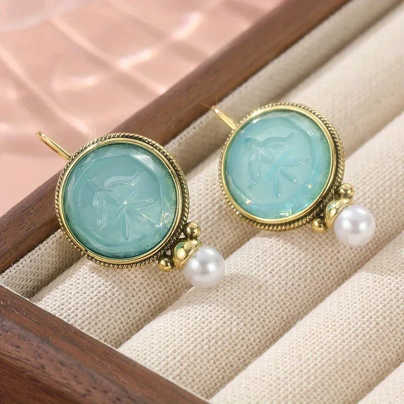Aqua Drop Earrings with Pearl-Look Accent
