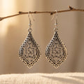 Silver-Tone Dotted Openwork Teardrop Drop Earrings