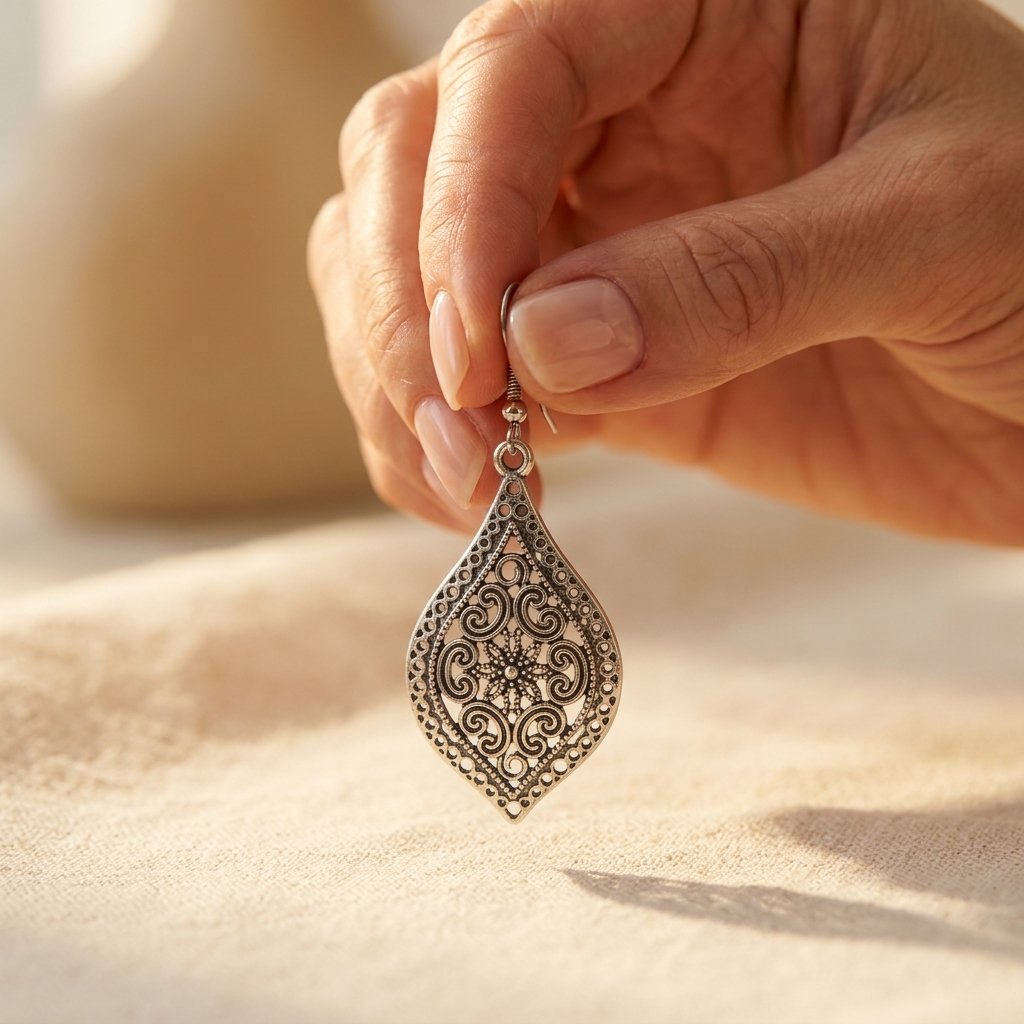 Silver-Tone Dotted Openwork Teardrop Drop Earrings