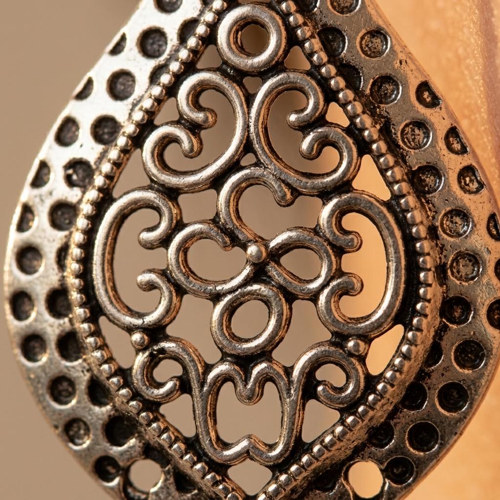 Silver-Tone Dotted Openwork Teardrop Drop Earrings