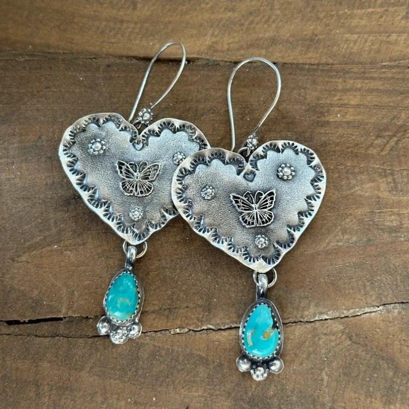 Artisan Handmade Turquoise Silvery Heart Dangle Handmade Earring — Emma Parker Jewelry
