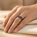 Gold-Tone Bypass Ring with Navy Marquise Leaf Spray