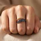 Gold-Tone Bypass Ring with Navy Marquise Leaf Spray