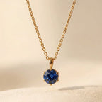 Gold-Tone Six-Prong Round Blue Solitaire Pendant