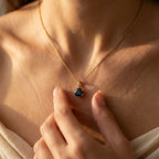 Gold-Tone Six-Prong Round Blue Solitaire Pendant
