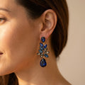 Gold-Tone Blue and Smoky Grey Cluster Statement Drop Earrings