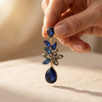 Gold-Tone Blue and Smoky Grey Cluster Statement Drop Earrings