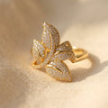 Gold-Tone Clear Pavé Overlapping Leaf Cocktail Ring