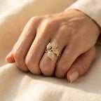 Gold-Tone Clear Pavé Overlapping Leaf Cocktail Ring
