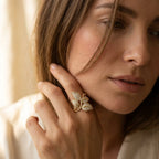 Gold-Tone Clear Pavé Overlapping Leaf Cocktail Ring