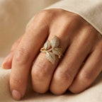 Gold-Tone Clear Pavé Overlapping Leaf Cocktail Ring