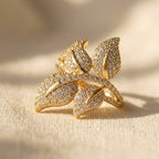 Gold-Tone Clear Pavé Overlapping Leaf Cocktail Ring