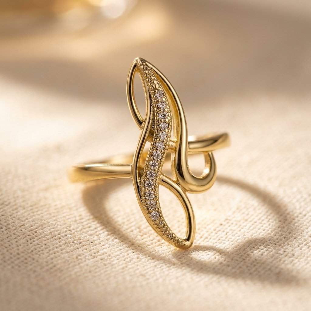 Gold-Tone Abstract Swirl Ring with Clear Pavé Channel
