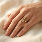 Gold-Tone Abstract Swirl Ring with Clear Pavé Channel