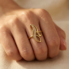 Gold-Tone Abstract Swirl Ring with Clear Pavé Channel