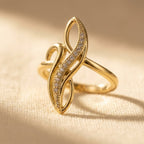 Gold-Tone Abstract Swirl Ring with Clear Pavé Channel