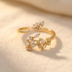 Gold-Tone Clear Stone Botanical Bypass Wrap Ring