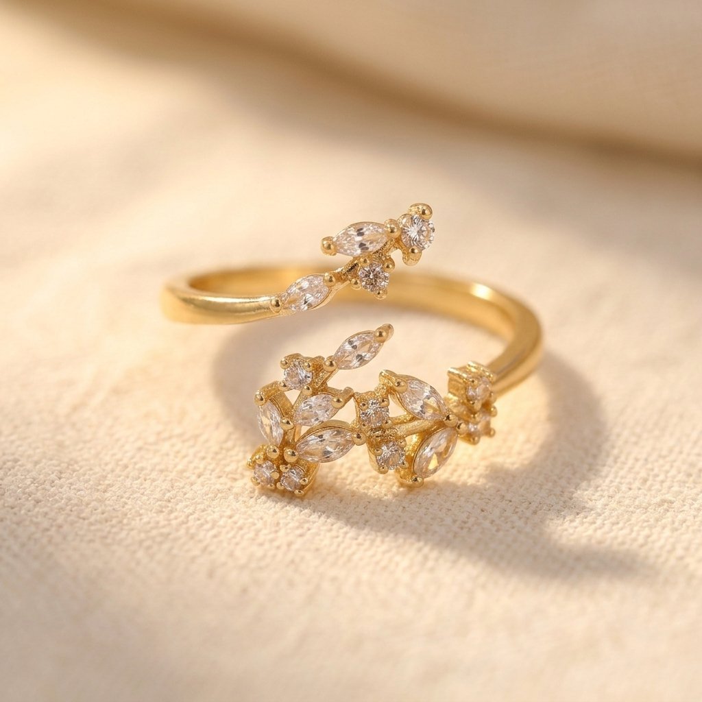 Gold-Tone Clear Stone Botanical Bypass Wrap Ring