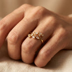 Gold-Tone Clear Stone Botanical Bypass Wrap Ring