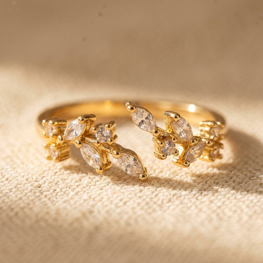 Gold-Tone Clear Stone Botanical Bypass Wrap Ring