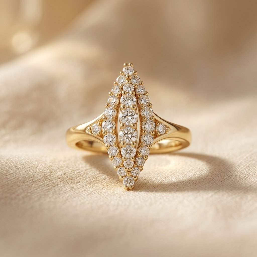 Gold-Tone Elongated Navette Pavé Ring