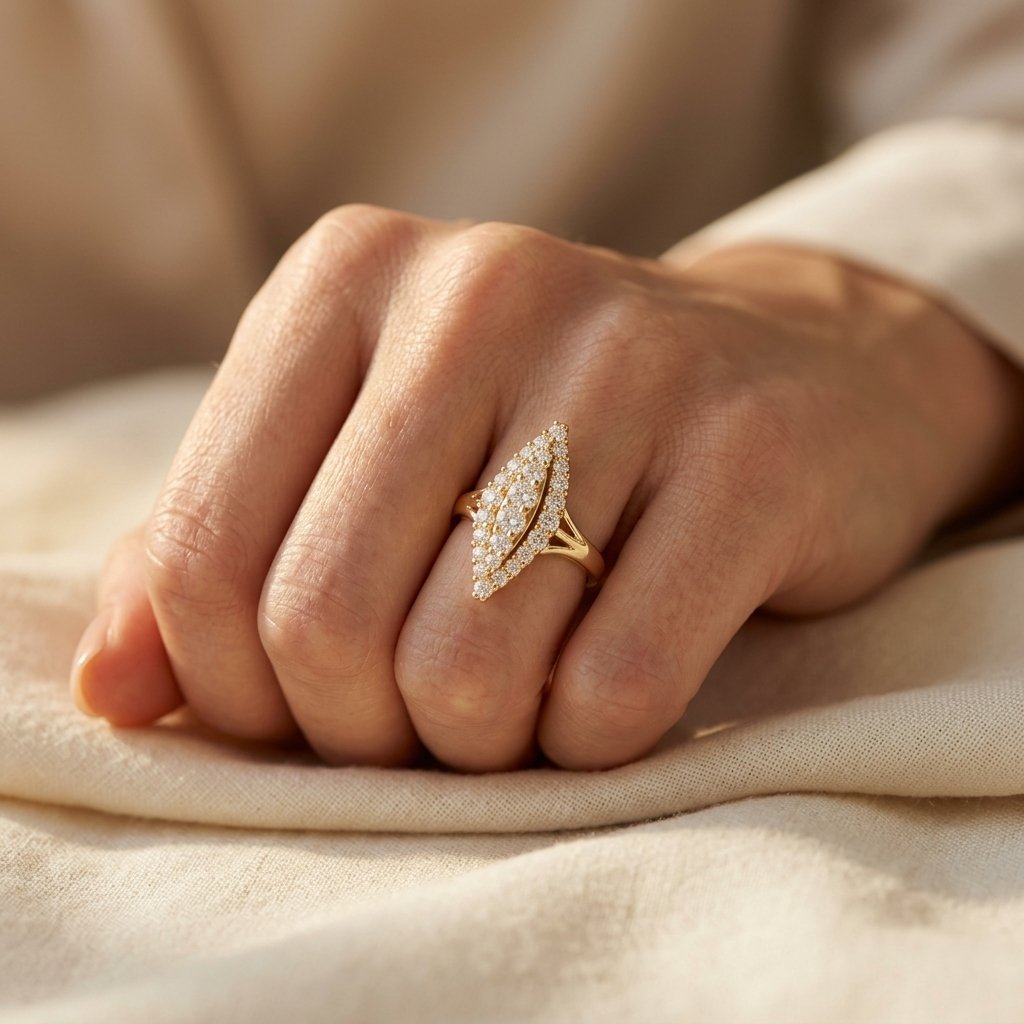 Gold-Tone Elongated Navette Pavé Ring