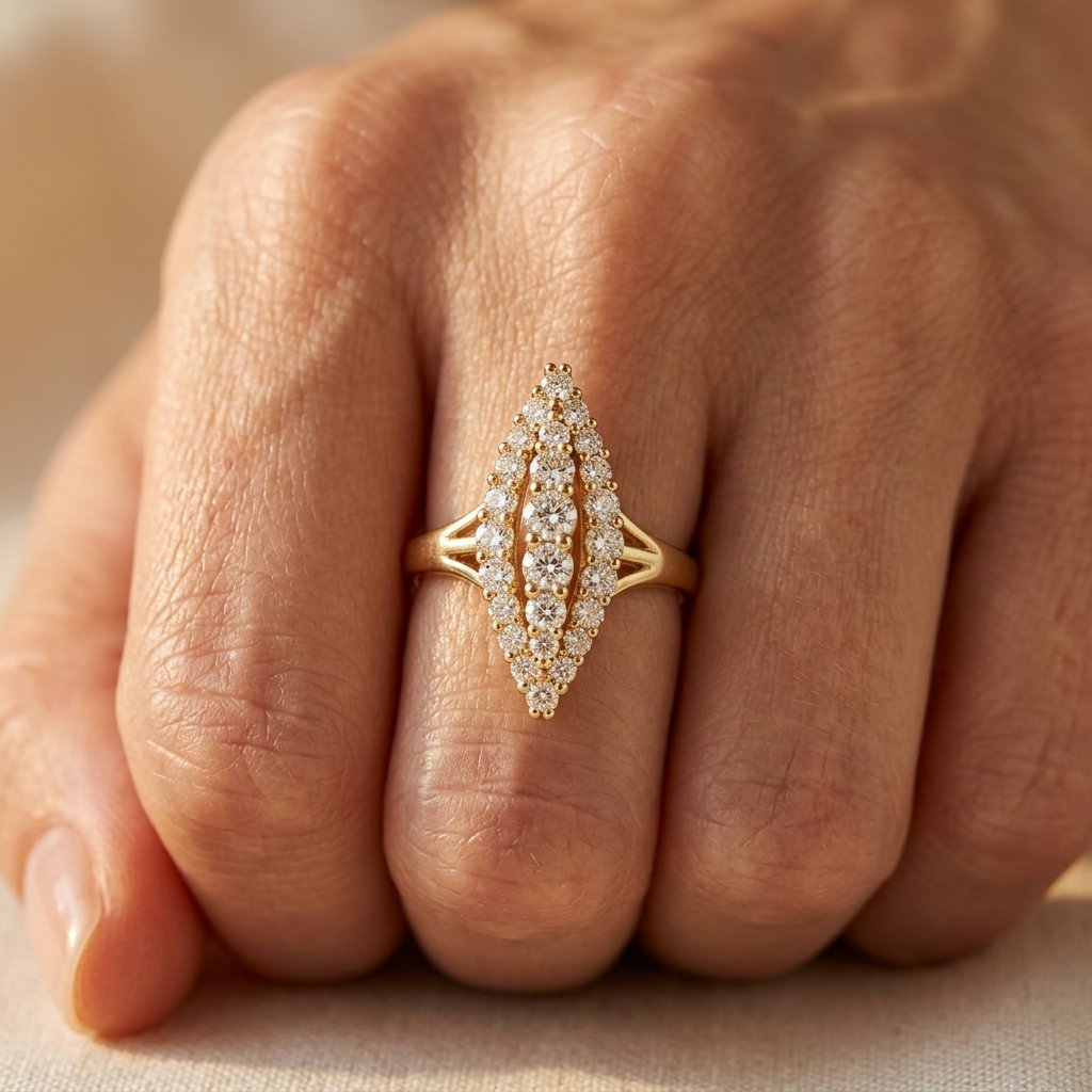 Gold-Tone Elongated Navette Pavé Ring