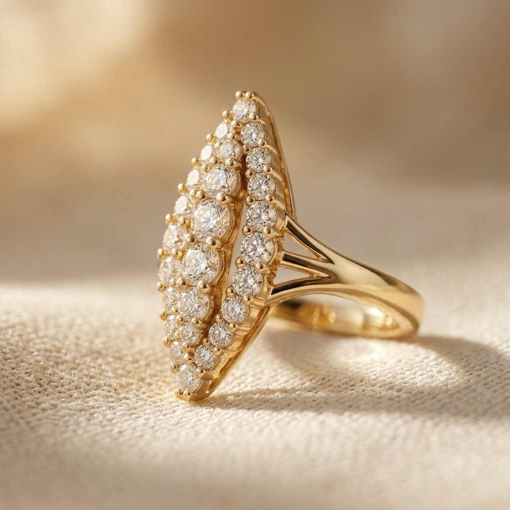 Gold-Tone Elongated Navette Pavé Ring