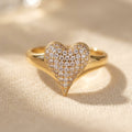Gold-Tone Clear Pavé Heart Face Cocktail Ring