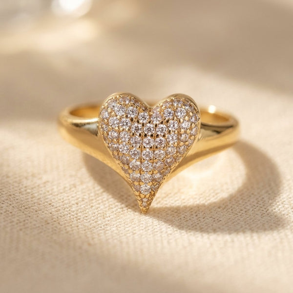 Gold-Tone Clear Pavé Heart Face Cocktail Ring
