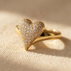Gold-Tone Clear Pavé Heart Face Cocktail Ring