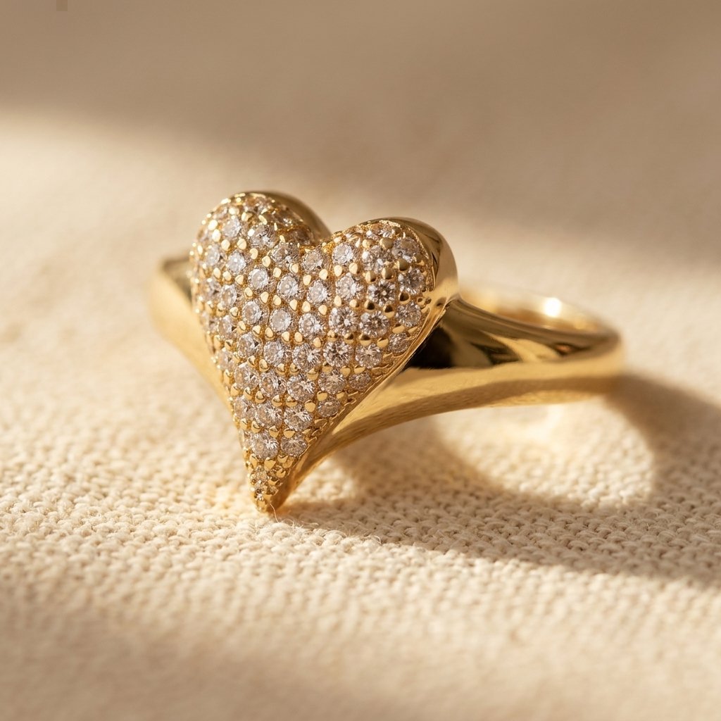 Gold-Tone Clear Pavé Heart Face Cocktail Ring
